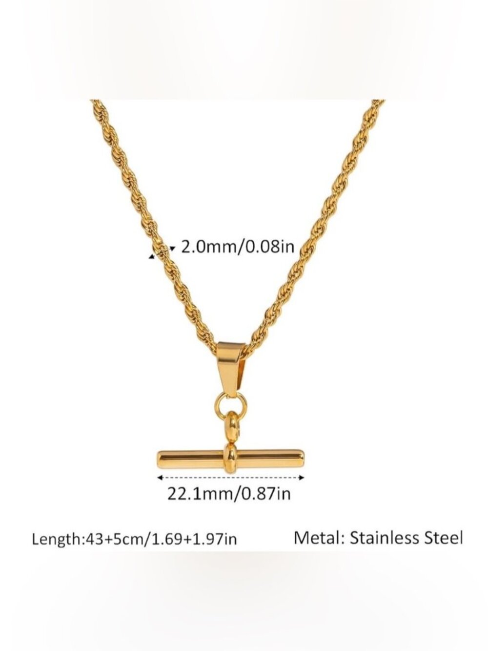 Gold T-Bar Rope Necklace - Picture 4 of 4